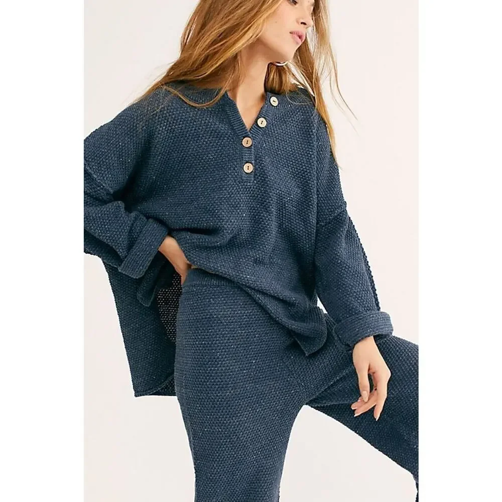 Free People Hailee Sweater Set Navy Blue Medium NEW